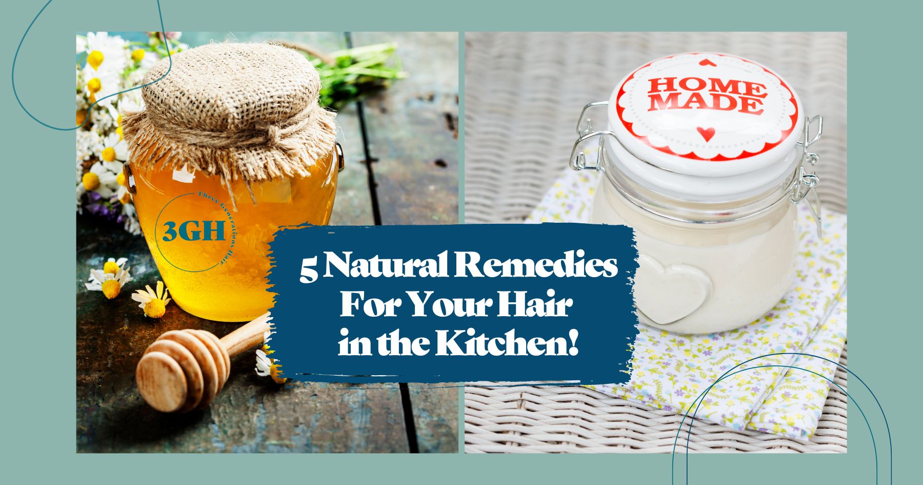 A bright, welcoming image focusing on accessible, everyday kitchen ingredients and their application to hair care, presented on clean, simple backdrop to emphasize the &rsquo;easy and effective&rsquo; natural remedy approach using common household items.